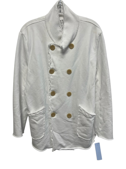 Frank & Eileen Size M White Cotton Double Breasted Patch Pockets Sweater White / M