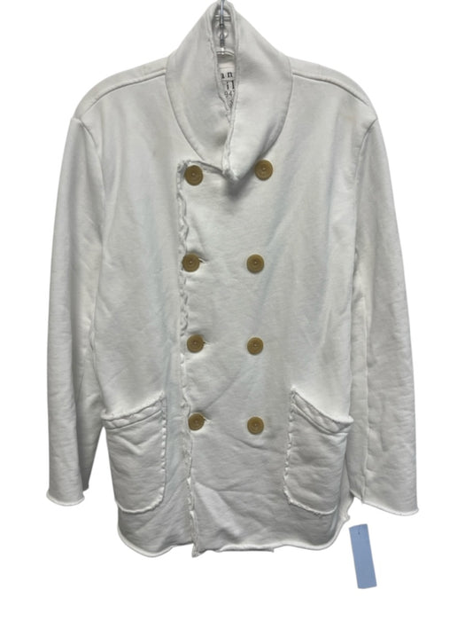 Frank & Eileen Size M White Cotton Double Breasted Patch Pockets Sweater White / M