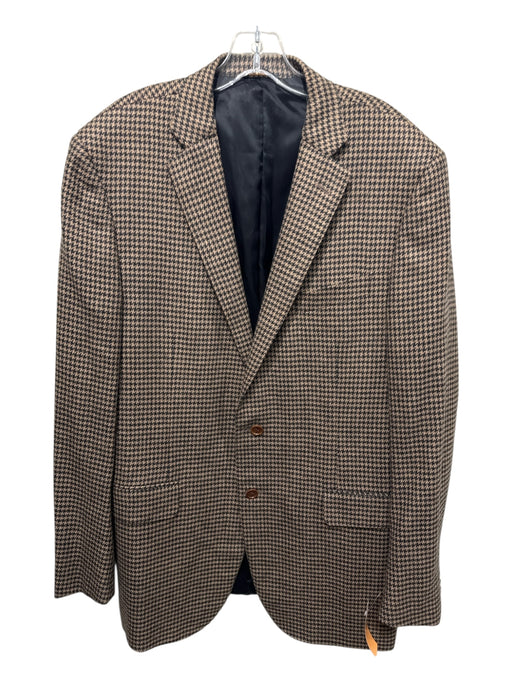 H Stockton Tan & Black Wool Blend Houndstooth 2 Button Men's Blazer Tan & Black / 56