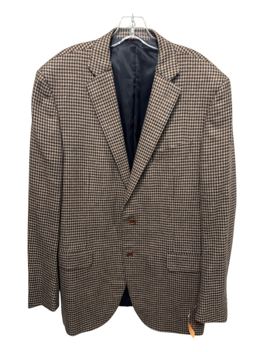 H Stockton Tan & Black Wool Blend Houndstooth 2 Button Men's Blazer Tan & Black / 56