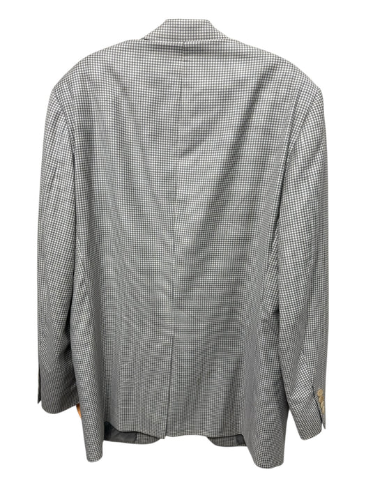 H Stockton Gray & White Wool Blend Plaid 2 Button Men's Blazer Gray & White / 44L