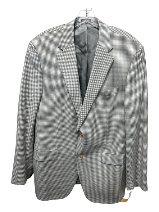 H Stockton Gray & White Wool Blend Plaid 2 Button Men's Blazer Gray & White / 44L