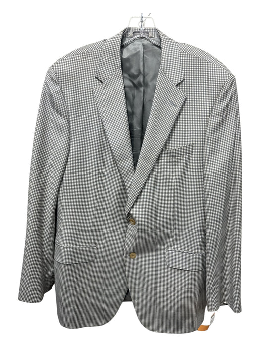 H Stockton Gray & White Wool Blend Plaid 2 Button Men's Blazer Gray & White / 44L