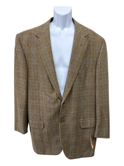 Oxxford Tan & Blue Wool Blend Plaid 2 Button Men's Blazer Tan & Blue / Est 44