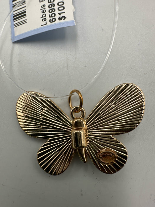 Chanel White & Gold Enamel Butterfly Interlocking CC Pendant