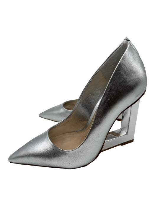 Schutz Shoe Size 6.5 Silver Leather Pointed Toe Mirror Wedge Pumps Silver / 6.5