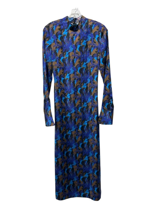Staud Size 0 Purple, Blue & Black Polyester Long Sleeve Ladies Mock Neck Dress Purple, Blue & Black / 0