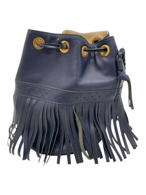 J&M Davidson Navy Leather Gold Grommet Fringe Braided Handle bucket bag Bag Navy / Small