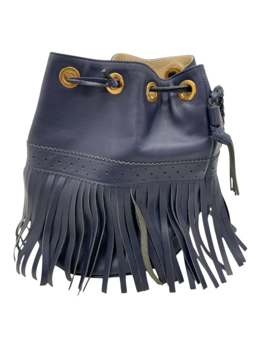 J&M Davidson Navy Leather Gold Grommet Fringe Braided Handle bucket bag Bag Navy / Small