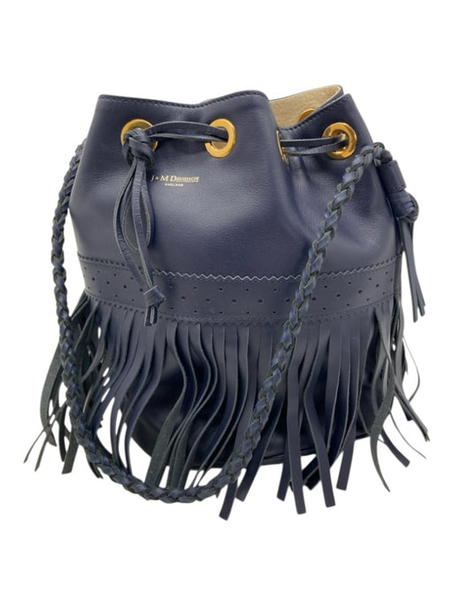 J&M Davidson Navy Leather Gold Grommet Fringe Braided Handle bucket bag Bag Navy / Small