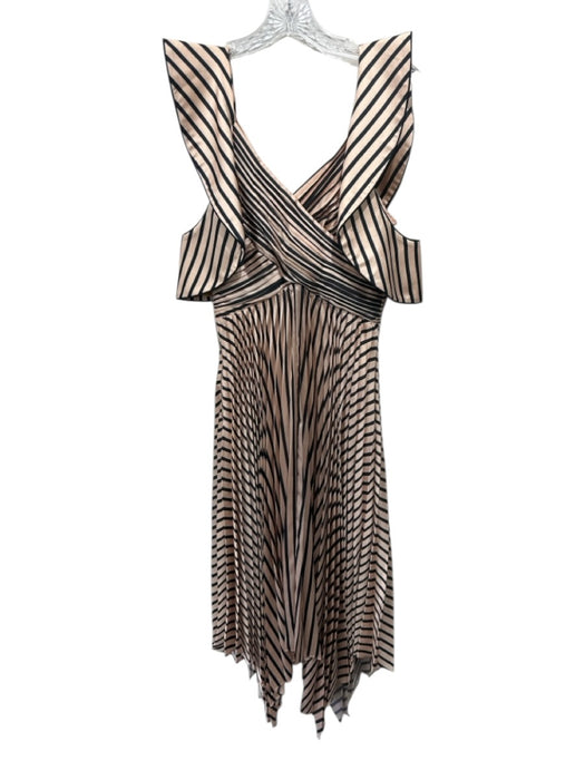 Self Portrait Size 2 Beige & Black Polyester Flutter Cap sleeve Striped Dress Beige & Black / 2