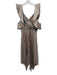 Self Portrait Size 2 Beige & Black Polyester Flutter Cap sleeve Striped Dress Beige & Black / 2