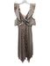 Self Portrait Size 2 Beige & Black Polyester Flutter Cap sleeve Striped Dress Beige & Black / 2