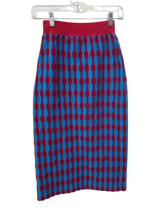 Tory Burch Size XS Red & Blue Polyester Blend Synthetic Knit Side Zip Skirt Red & Blue / XS