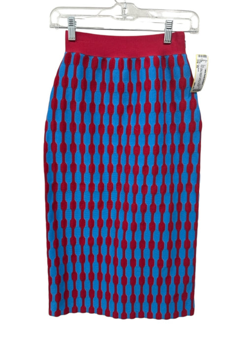 Tory Burch Size XS Red & Blue Polyester Blend Synthetic Knit Side Zip Skirt Red & Blue / XS