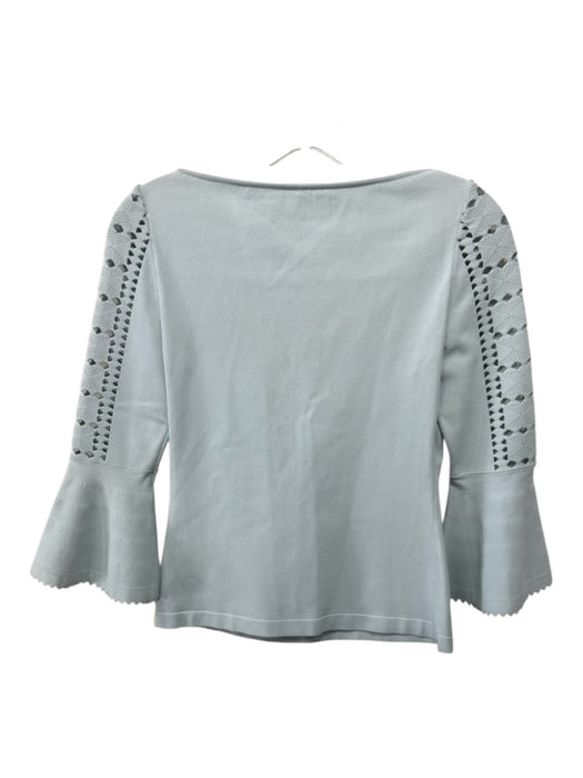 Fendi Size 38 Aqua Blue Viscose Perforated 3/4 Flare Sleeve Ribbed Fitted Top Aqua Blue / 38