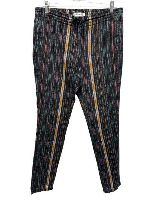 Saint Laurent Size M Black, Yellow & Multi Cotton Blend Drawstring Waist Pants Black, Yellow & Multi / M