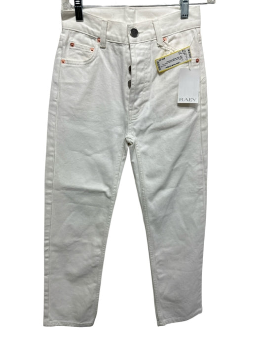 Raey Size 23 White Cotton Denim Button Fly High Rise Straight Jeans White / 23