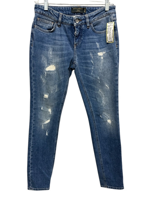 Dolce & Gabbana Size 36 / Small Med Wash Cotton Denim Low Rise Ripped Jeans Med Wash / 36 / Small