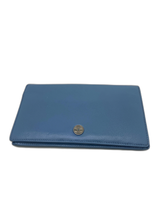 Chanel Light Blue Leather Silver Hardware Snap Bi-Fold Long Wallet Wallets Light Blue