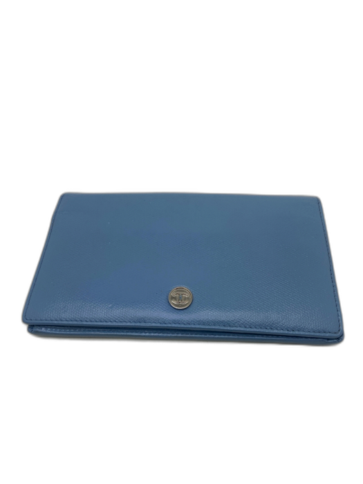 Chanel Light Blue Leather Silver Hardware Snap Bi-Fold Long Wallet Wallets Light Blue