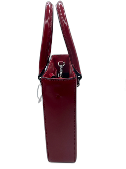Prada Red Patent Leather Logo Top Handle Crossbody Strap Bag Red / Mini