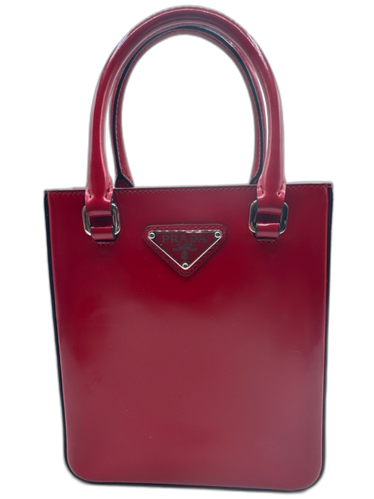 Prada Red Patent Leather Logo Top Handle Crossbody Strap Bag Red / Mini