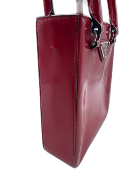 Prada Red Patent Leather Logo Top Handle Crossbody Strap Bag Red / Mini