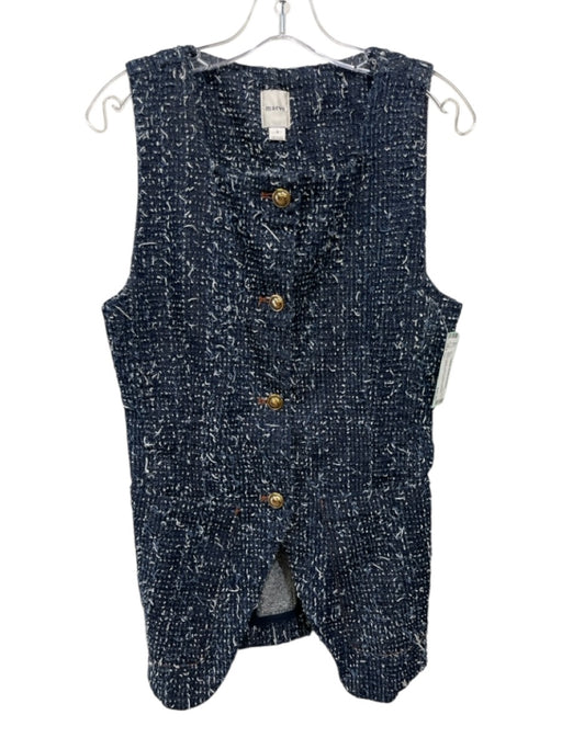 Maeve Size S Blue & White Cotton Denim Square Neck distressed Pockets Vest Blue & White / S