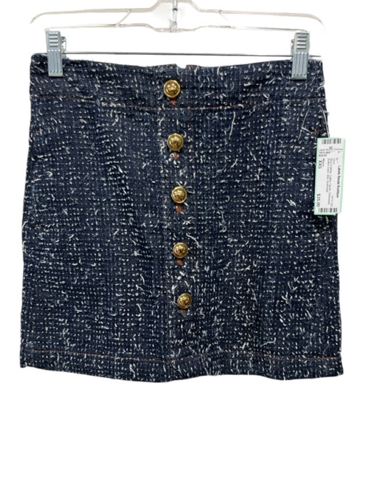Maeve Size XXS Blue & White Cotton Denim Distressed Button Down Mini Skirt Blue & White / XXS