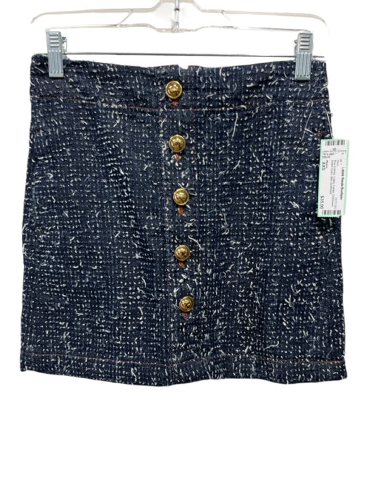 Maeve Size XXS Blue & White Cotton Denim Distressed Button Down Mini Skirt Blue & White / XXS