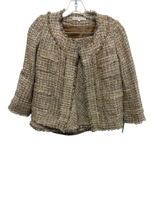 Ann Mashburn Size XS/S Beige Viscose Blend Tweed Open Front A Line Skirt Set Beige / XS/S
