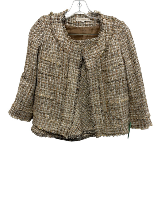 Ann Mashburn Size XS/S Beige Viscose Blend Tweed Open Front A Line Skirt Set Beige / XS/S