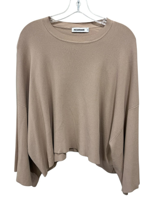 Jil Sander Size 34 / XS Beige Viscose Blend Ribbed Collar Wide Sleeve Top Beige / 34 / XS