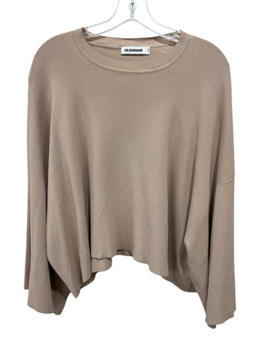 Jil Sander Size 34 / XS Beige Viscose Blend Ribbed Collar Wide Sleeve Top Beige / 34 / XS
