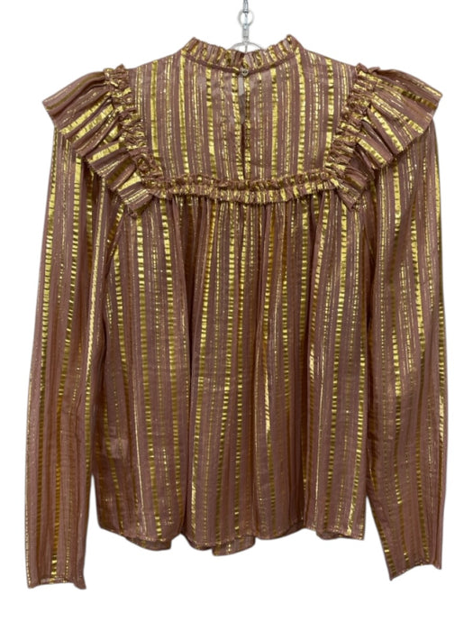 Ulla Johnson Size 2 beige pink & gold Silk Blend Semi Sheer Stripe Ruffle Top beige pink & gold / 2