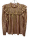 Ulla Johnson Size 2 beige pink & gold Silk Blend Semi Sheer Stripe Ruffle Top beige pink & gold / 2