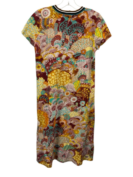La Double J Size XS Yellow, Red, Teal Cotton Ribbed Collar Abstract Floral Dress Yellow, Red, Teal / XS