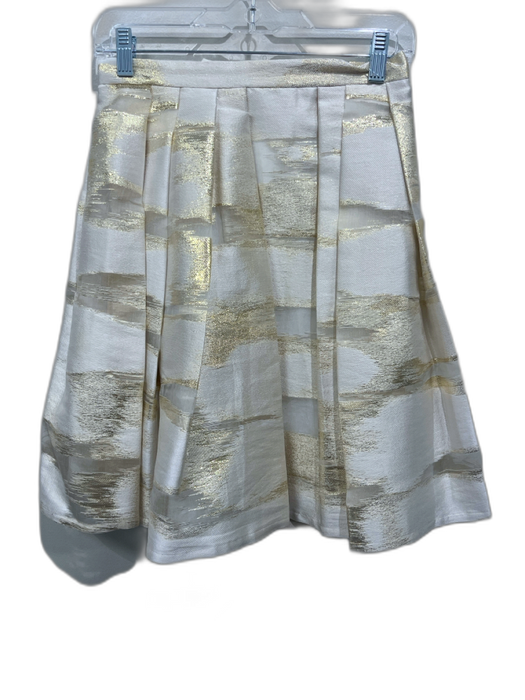 Abbey Glass Size S Cream & Gold Polyester Blend sheared stripe Pleated Skirt Cream & Gold / S