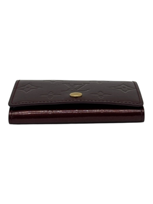 Louis Vuitton Maroon Red Leather Glossy embossed monogram Snap Wallets Maroon Red