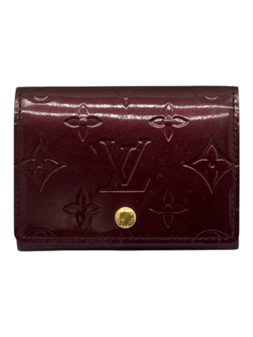 Louis Vuitton Maroon Red Leather Glossy embossed monogram Snap Wallets Maroon Red