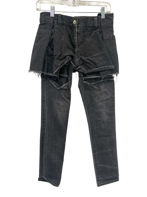 Sacai Size 1 Black Cotton Denim Distressed Skinny short Overlay Jeans Black / 1