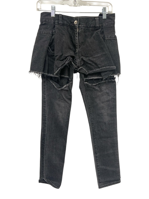 Sacai Size 1 Black Cotton Denim Distressed Skinny short Overlay Jeans Black / 1