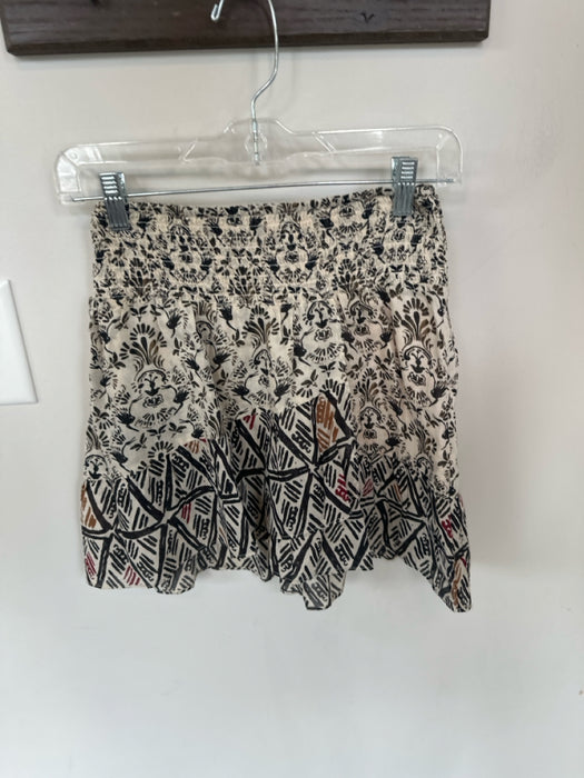 Free People Size XS Cream & Black Cotton Smocked Lines Mini Skirt