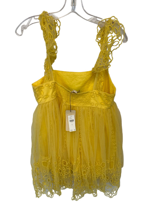 Let Me Be Size S Yellow Polyamide Flutter Sleeves Mesh Overlay eyelet Dress