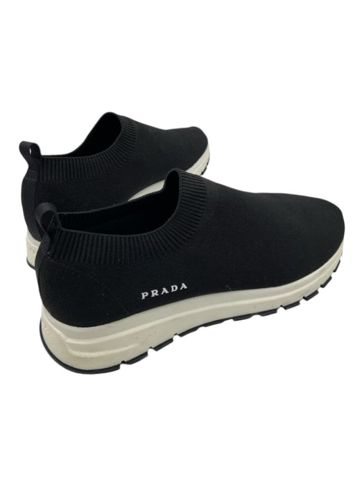 Prada Shoe Size 38 Black & White Synthetic Knit Sock Ankle Low Top Sneakers Black & White / 38