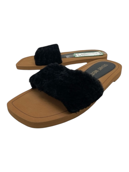 Stuart Weitzman Shoe Size 7.5 Black & Brown Faux Fur Square Toe Flat Sandals Black & Brown / 7.5