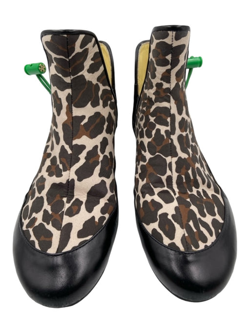 Tory Burch Shoe Size 7.5 Black, Brown & Tan Leather Cloth Leopard Print Booties Black, Brown & Tan / 7.5