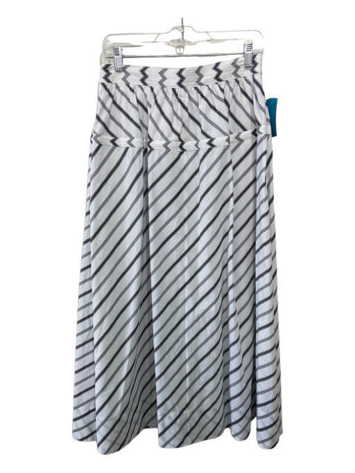 Tory Burch Size 8 White & Black Cotton Striped Maxi Side Zip Seam Detail Skirt White & Black / 8