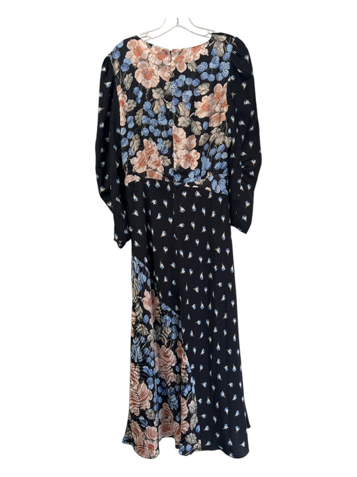 Rebecca Taylor Size 8 Black & Multi Silk Blend V Neck Faux Wrap Maxi Dress Black & Multi / 8